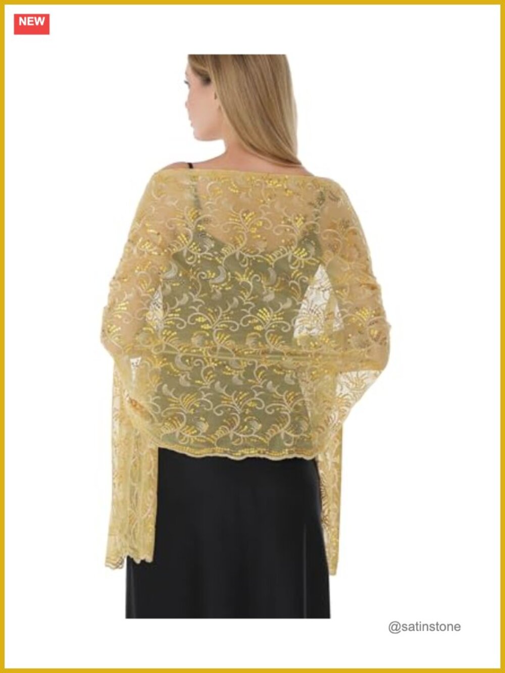 Sheer Lace Chiffon Sequin Shawl Wrap for Wedding Formal Evening
